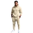 thumbnail image 2 of Men's Winter 2-Piece Casual Set, Solid Color Fleece Pullover Hoodie and Pants, Warm Lounge Wear For Everyday Cold Weather,Beige,L, 2 of 8