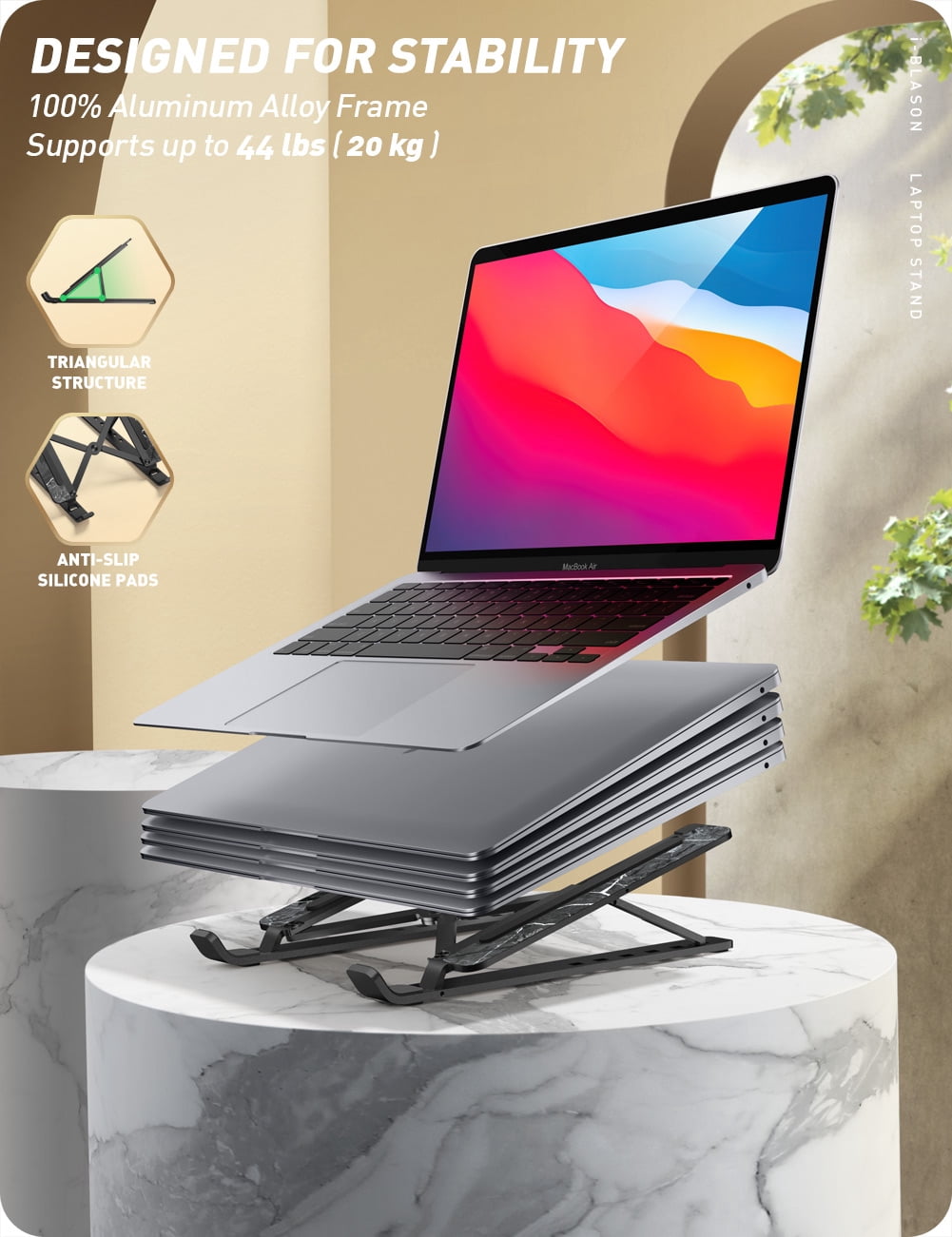i-Blason Cosmo Series Adjustable Laptop Stand, Portable Computer Stand Aluminum Alloy Laptop Riser Holder with Multi-Angle Stand Suitable for 7-17.3" Laptops and Tablets - One Pack (Black)