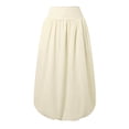 thumbnail image 6 of Unir Women Unique Rounded Balloon Bubble Hem Swing A-Line Midi Skirt Wide Gathered Elastic High Waist 180 Brushed Milk Silk Side Pocket Resort Elegant Casual Long Bottom 1PC S-XL Plus Size Friendly, 6 of 6