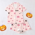 thumbnail image 7 of Womens Pajama Sets Satin Cozy Funny Pumpkin Print Fall Short‑Sleeve Halloween Pajamas for Women Set, 7 of 7