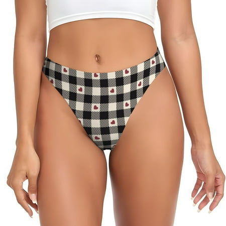 Lafuoo Black Plaid Heart Pattern Women s Seamless Thong  Low Rise Underwear Panties Women s Clothing-Medium