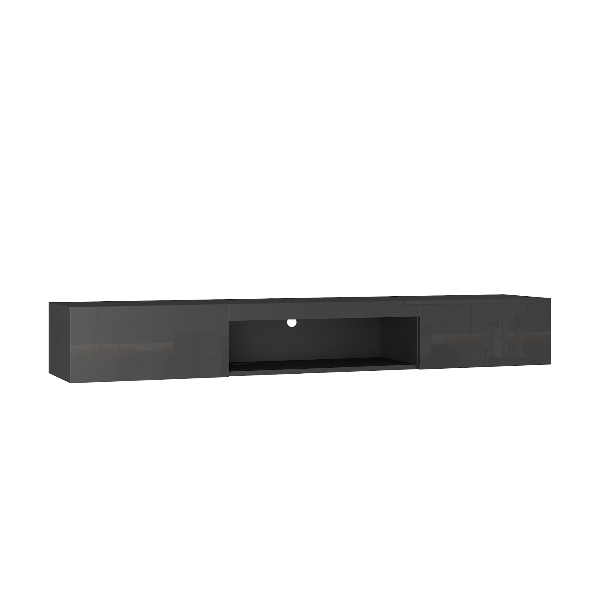 Aukfa Wall Mounted Floating TV Stand for TVs up to 65" with 16 Color LEDs and Power Outlet, Black