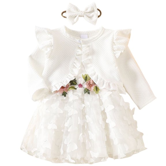 Mnyotv Baby Girl Clothes Toddlers Sleeveless Floral Tutu Dress with Long Sleeve Cardigan and Headband Fall Summer Outfit Size 18-24Months