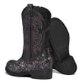 thumbnail image 2 of Dazzher Girls Black Glitter Cowgirl Boots Western Round Toe Mid Calf Side Zipper Boots for Toddler Little Big Kid, 2 of 5