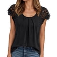 thumbnail image 4 of Tshirts Shirts for Women Lace Sleeve Hollow Short Sleeve Round Neck Loose T Shirt Women's Tops Black L, 4 of 9