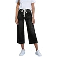 thumbnail image 2 of Capri Jeans for Women Elastic High Waist Relaxed Fit Wide Straight Leg Stretchy Denim Capris with Pockets Cropped Jeans, 2 of 5