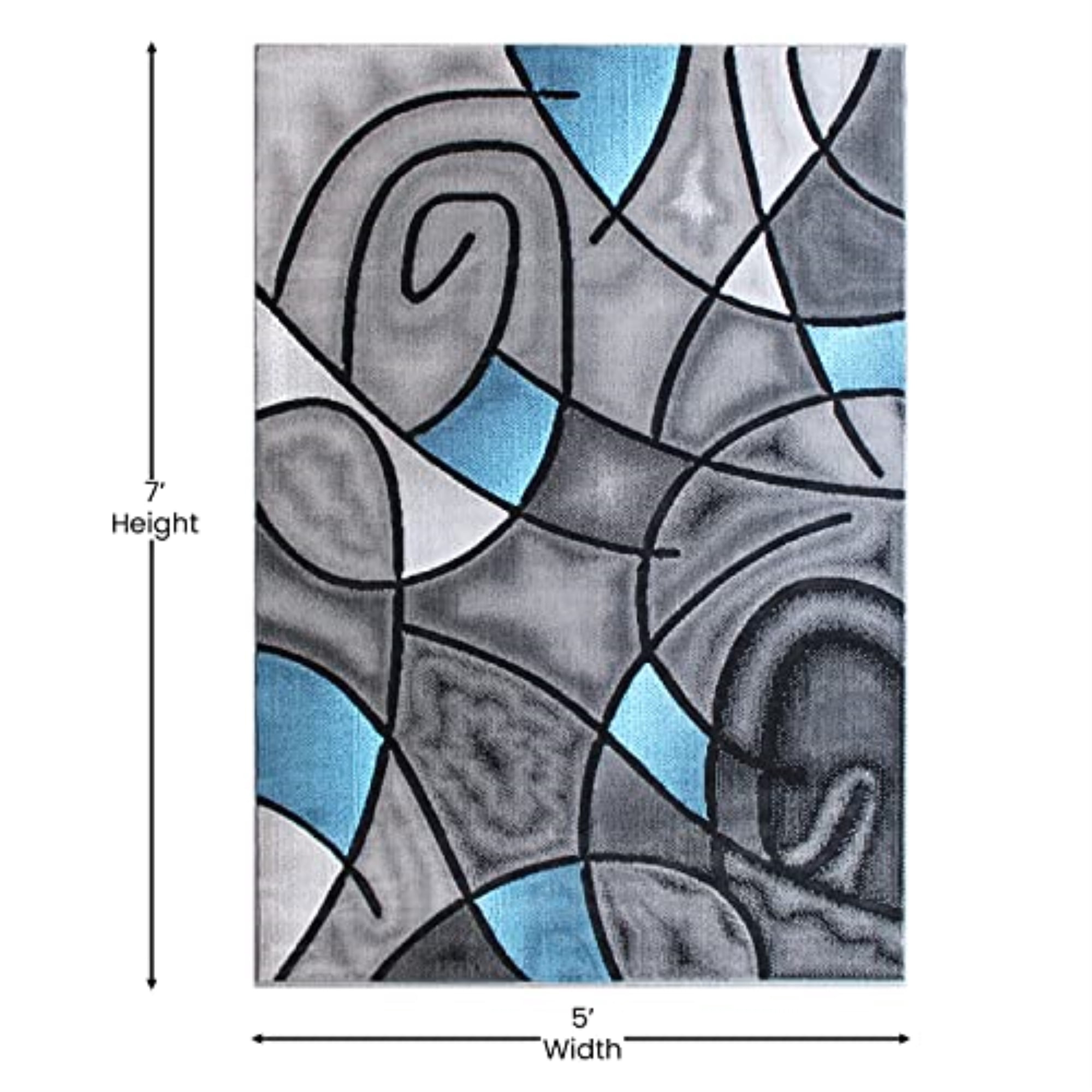 Flash Furniture Jubilee Rectangular Contemporary Black, Grey, Blue Area Rug, 5' x 7'