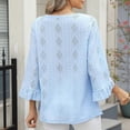 thumbnail image 3 of Women's hollowed-out V-neck blouse, elegant three-quarter sleeves, loose fit, belted waist, business casual work shirt White XXL, 3 of 4