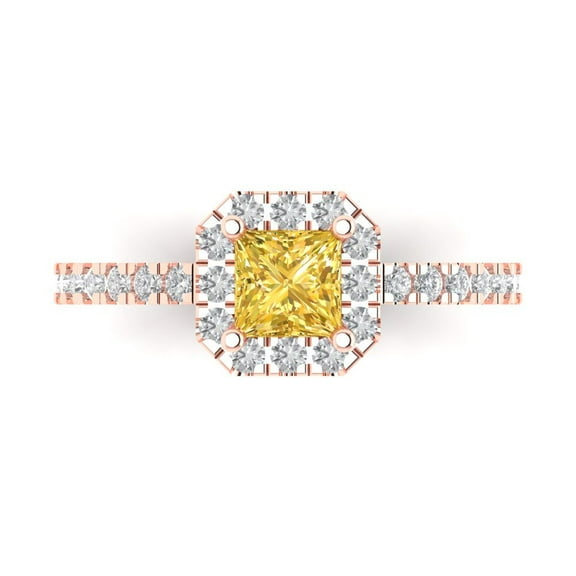 Halo Engagement Ring for Women - 0.89ct Natural Citrine in 14K Rose Gold Promise Ring