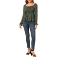thumbnail image 3 of Allegra K Women's Off Shoulder Long Bell Sleeve Floral Print Smocked Blouse Top, 3 of 7