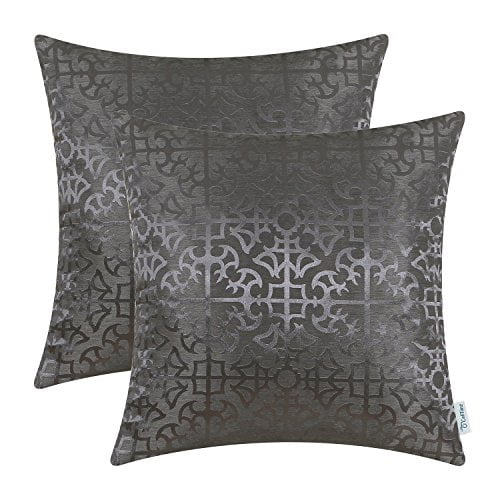 CaliTime Pack of 2 Throw Pillow Covers Cases for Couch Sofa Home Decor Vintage Shining & Dull Contrast Cross Flowers Trellis Geometric Figure 18 X 18 Inches Gold 