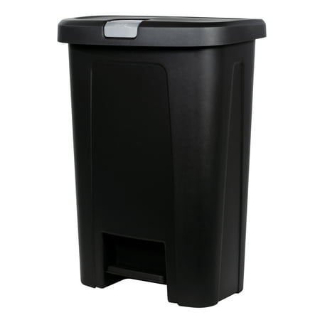 10-gal Hefty Lockable StepOn Trash Can, Black with Silver Lid