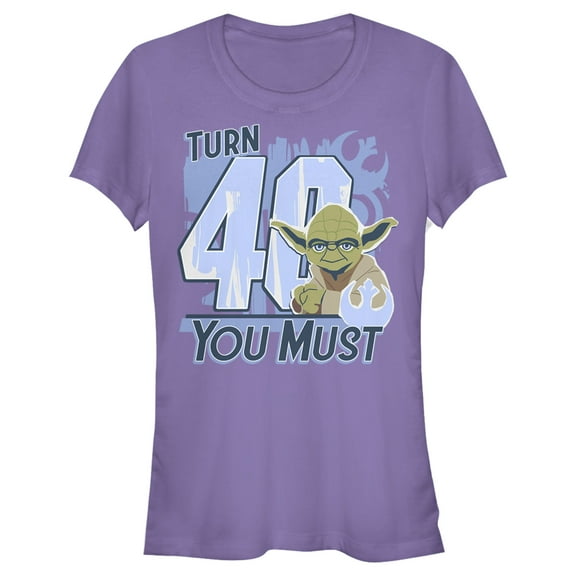 Junior's Star Wars Yoda Turn 40 You Must Rebel Logo Portrait Graphic Tee Purple Small