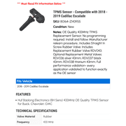 TPMS Sensor - Compatible with 2018 - 2019 Cadillac Escalade