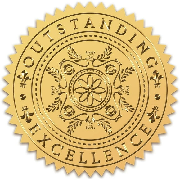 408Pcs 2" Gold Foil Certificate Seals Outstranding Excellence Self Adhesive Embossed Seals Gold Stickers Medal Decoration Labels for Envelopes Diplomas Invitation Awards Graduation Wedding