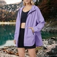 thumbnail image 7 of Yteetum Rain Jackets for Women Oversized Solid Lightweight Long Sleeve Sunproof Waterproof Windbreaker Zipper Hooded Jacket for Outdoor Travel Hiking Camp, 7 of 7