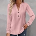 thumbnail image 2 of Long Sleeve Shirts for Women T Shirts Fall Tops Large Loose Solid V Neck Loose Single V Neck Blouses Dressy Casual Pink S, 2 of 5