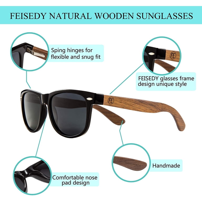 FEISEDY Polarized Wood Sunglasses Women Men HD UV400 Driving  display picture 2