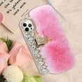 thumbnail image 6 of Compatible with iPhone 15 Pro Max Plush Furry Case with Luxury Bling Diamond Rhinestones Cute 3D Fox Head Women Girls Winter Warm Shockproof Protective Cover, Pink, 6 of 13