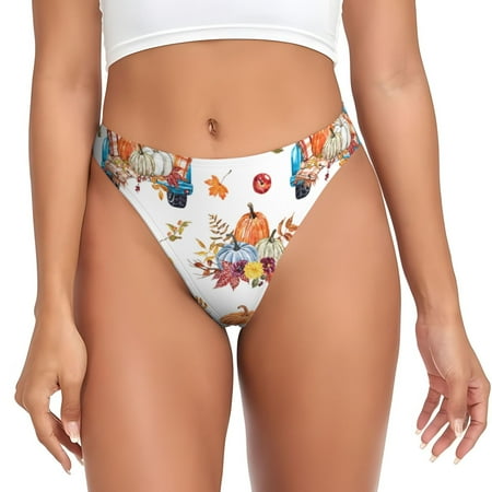 Qokaie Vintage Autumn Truck Printed Women s Cotton Thong Underwear  Sexy Breathable Panties G-string-X-Small