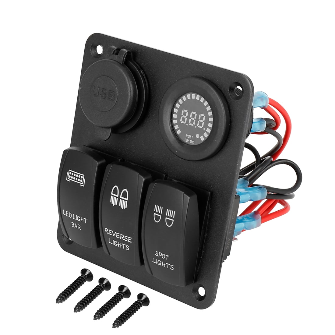 Car Ignition Toggle Rocker Switch Panel with Digital Voltmeter USB