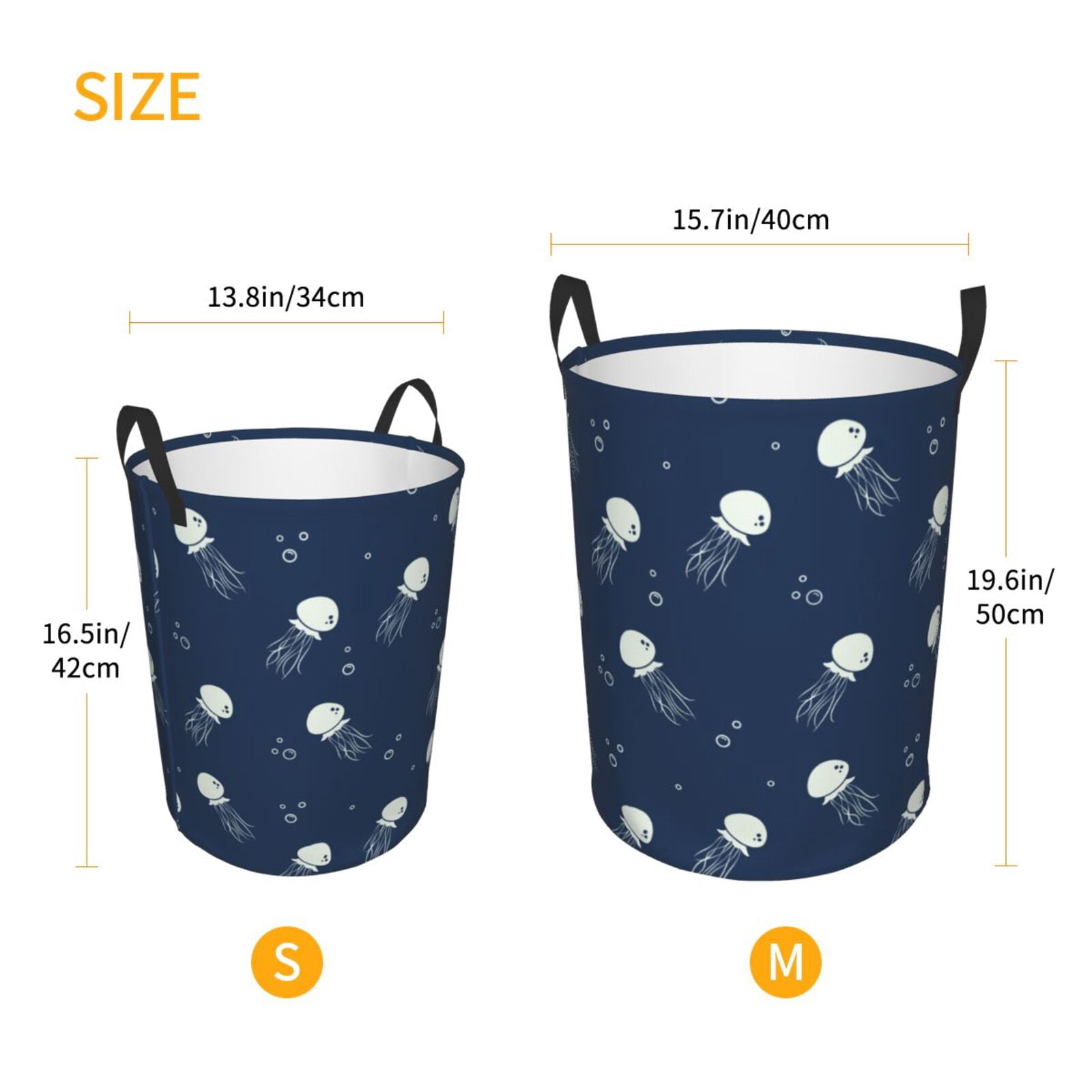 Large Laundry Basket with Handles - White Jellyfish Kids Baby Dirty Clothes Laundry Hamper for Bedroom Aesthetic