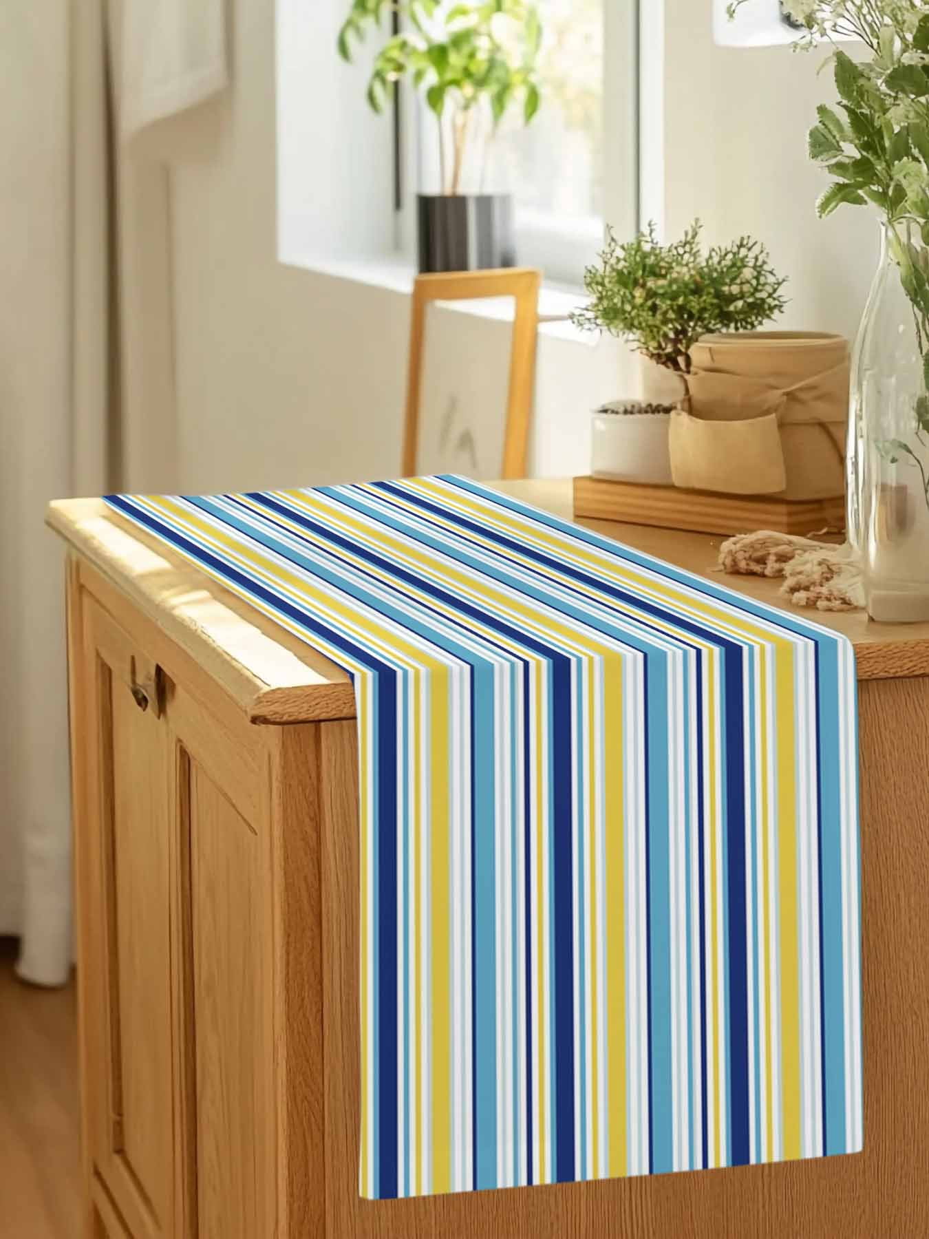Colorful Geometric Stripe Art Table Runner 90 Inches Long, Modern Minimalist on White Table Runners Tabletop Scarf Kitchen Dining Tables Decoration for Home Party Indoor Outdoor
