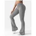 thumbnail image 4 of Flare Leggings with Pockets for Women Scrunch Workout Leggings Butt Lifting Gym Yog Bell-Bottomed Pants Grayish White S, 4 of 7