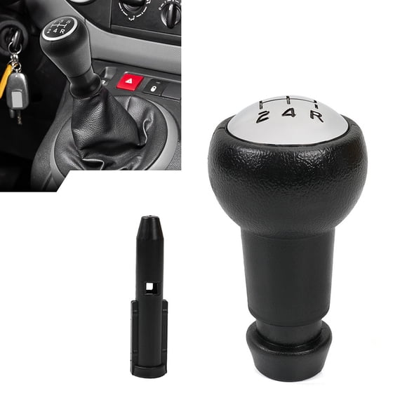 Elegant Black 5/6 Speed Manual Gear Shift Knob with Converter - High-Quality ABS Plastic & Leather Construction, Direct Replacement for Peugeot