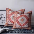 thumbnail image 3 of Orange Red Boho Throw Pillow Covers, Soft Pillowcases with Invisible Zipper, Vintage Flower Tribal Distressed Printed Square Pillow Cushion Covers for Living Room Couch Sofa Bed 16x16 Inches, 3 of 8