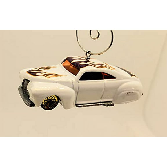 Christmas Ornament for 1941 Ford Coupe Trail Dragger White with Flames