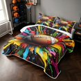 thumbnail image 3 of Manfei Boys Rugby Bed Spread Queen, Sports Gaming Queen Coverlet Set, Black Multicolor Brown, Black Reversible 3-Piece, 1 Quilt and 2 Pillowcases, 3 of 7