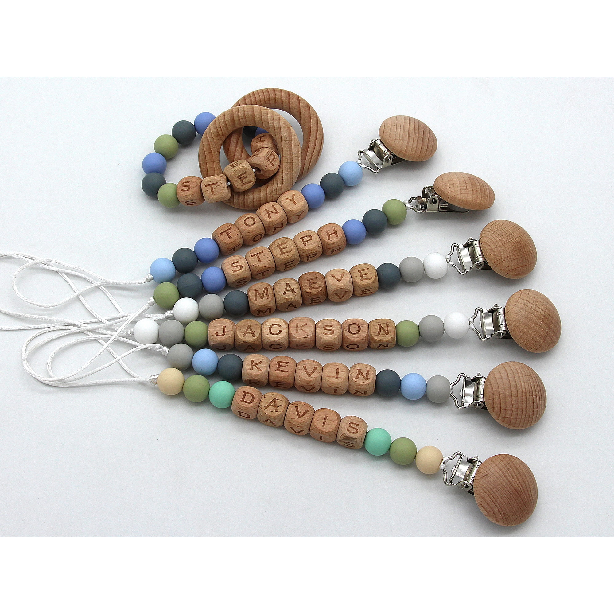Personalized Pacifier Clip with Name,Silicone Pacifier Clips with Beads for Baby Boys and Girls - Rust-Free Holders Newborn Safe Baby Essentials