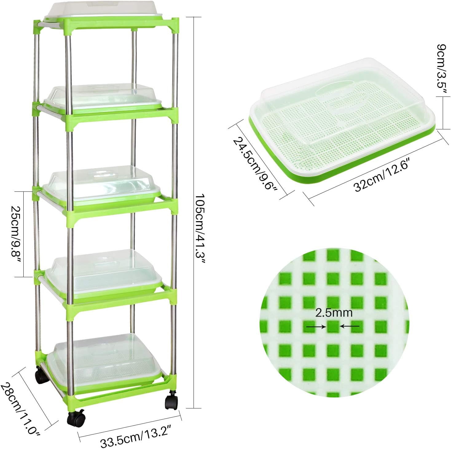 Seed Starter Kit - Seed Sprouter Trays with Clear Lid & Stainless Steel Shelf, Soil-Free Germination Trays for Indoor/Outdoor Microgreens, Wheatgrass Mung Beans Cat Grass & Seedling Growing