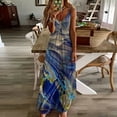 thumbnail image 1 of SMihono Robe Maxi Bohème d'Été pour Femmes Grande Taille Mode Femme Bretelles Taille Mi-Haute Col en V Sans Manches Rayée Imprimée Robe Longue de Plage, 1 of 5