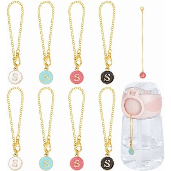 8 Pcs 4 Colors Enamel Letter Cup Charms Alloy Cup Chain Water Bottle Accessories Cup Handle Charm Personalized Handle Charms Cup Handle Identification for Tumblers Mixed Color DIY