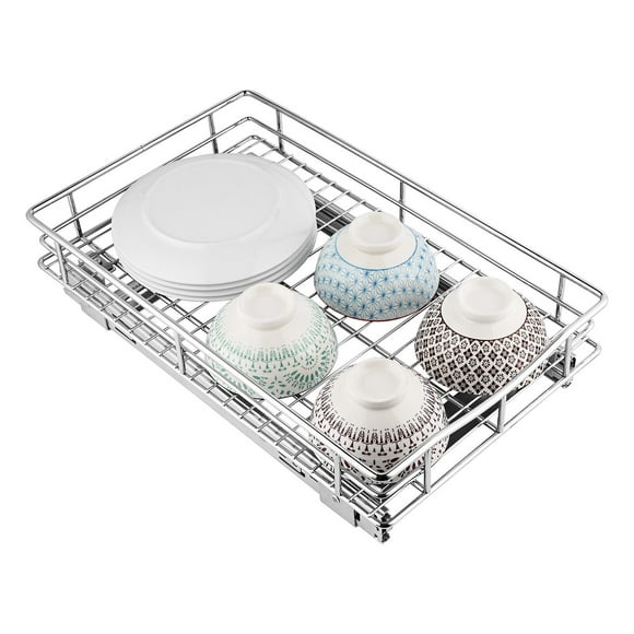 11"W x 18"D x 4"H Kitchen Pull Out Cabinet Organizer, Under Cabinet Slide Out Sliding Shelf, Chrome