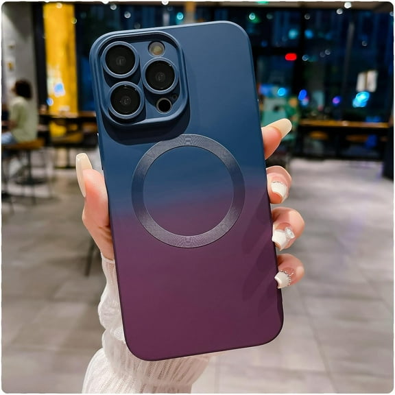 Compatible with iPhone 15 Pro Case Magnetic Case, Cute Gradient Color Clear Case, Compatible with MagSafe for Women Girls Soft TPU Shockproof Camera Protective Back Cover-Blue&Red