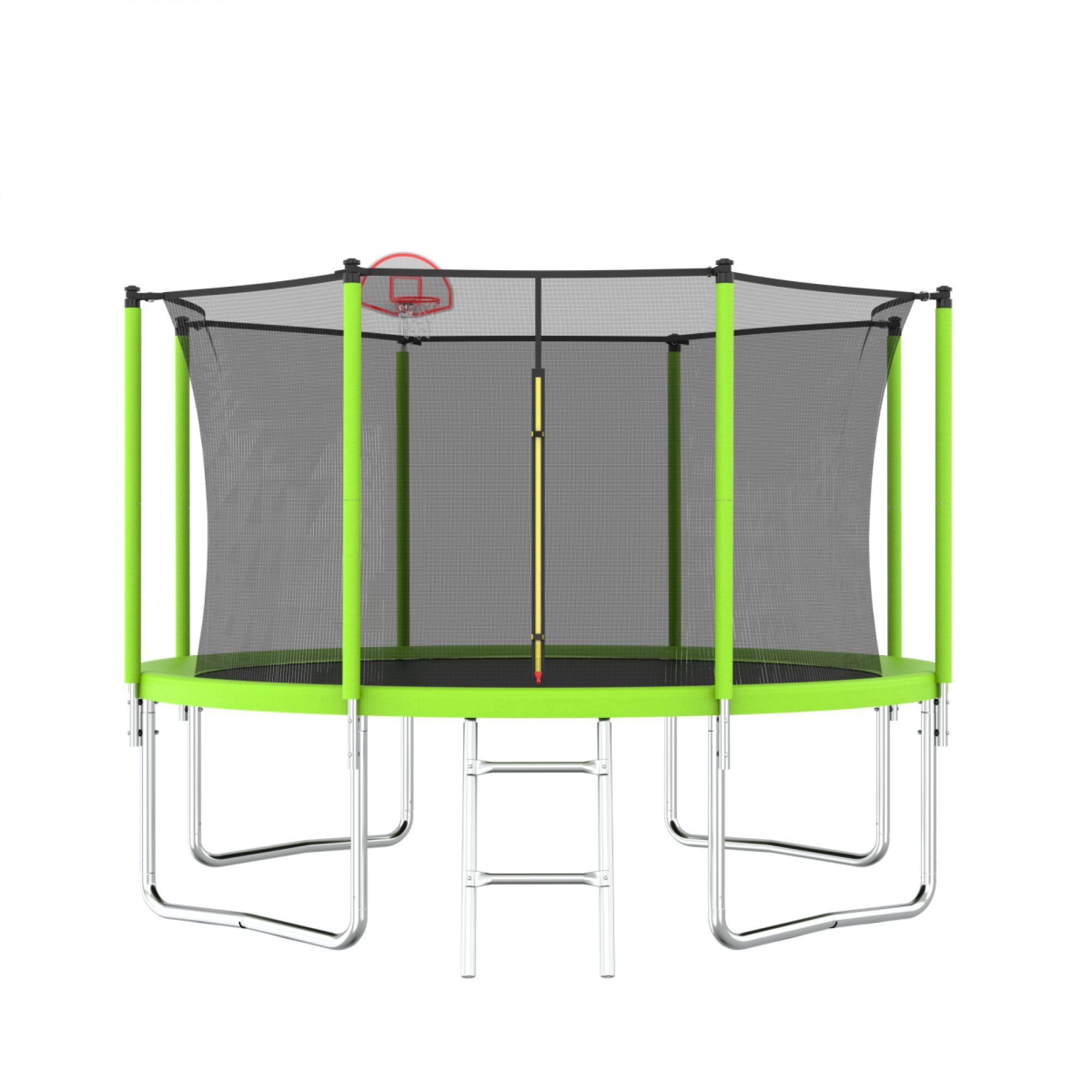 12FT Trampoline for Kids & Adults - Basketball Hoop with Ball, Recreational Trampoline with Safety Enclosure for Backyard Outdoor,Green