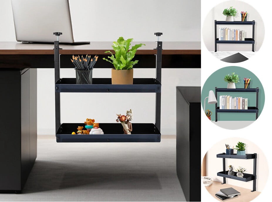 Miumaeov 2 Tier Clamp-on Desk Shelf Countertop Organizer Storage Display Rack For Home Office