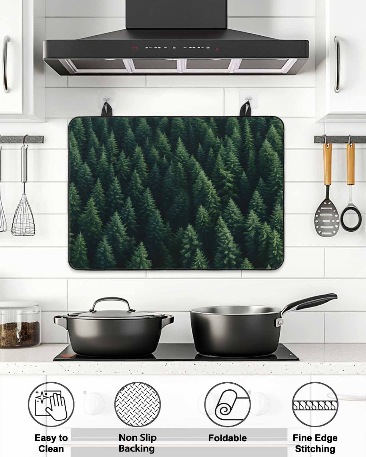 Stove Top Covers for Electric Stove, Green Forest Glass Stovetop Cover Protector, Modern Pine Trees Mysterious Art Induction Cooktop Protector Oven Mat for Kitchen Countertop 24"x21"