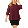 thumbnail image 4 of Agnes Orinda Women's Plus Size St. Patrick's Day  Round Neck Tie Front Ruffle Chiffon Work Blouses 2X Wine Red, 4 of 7