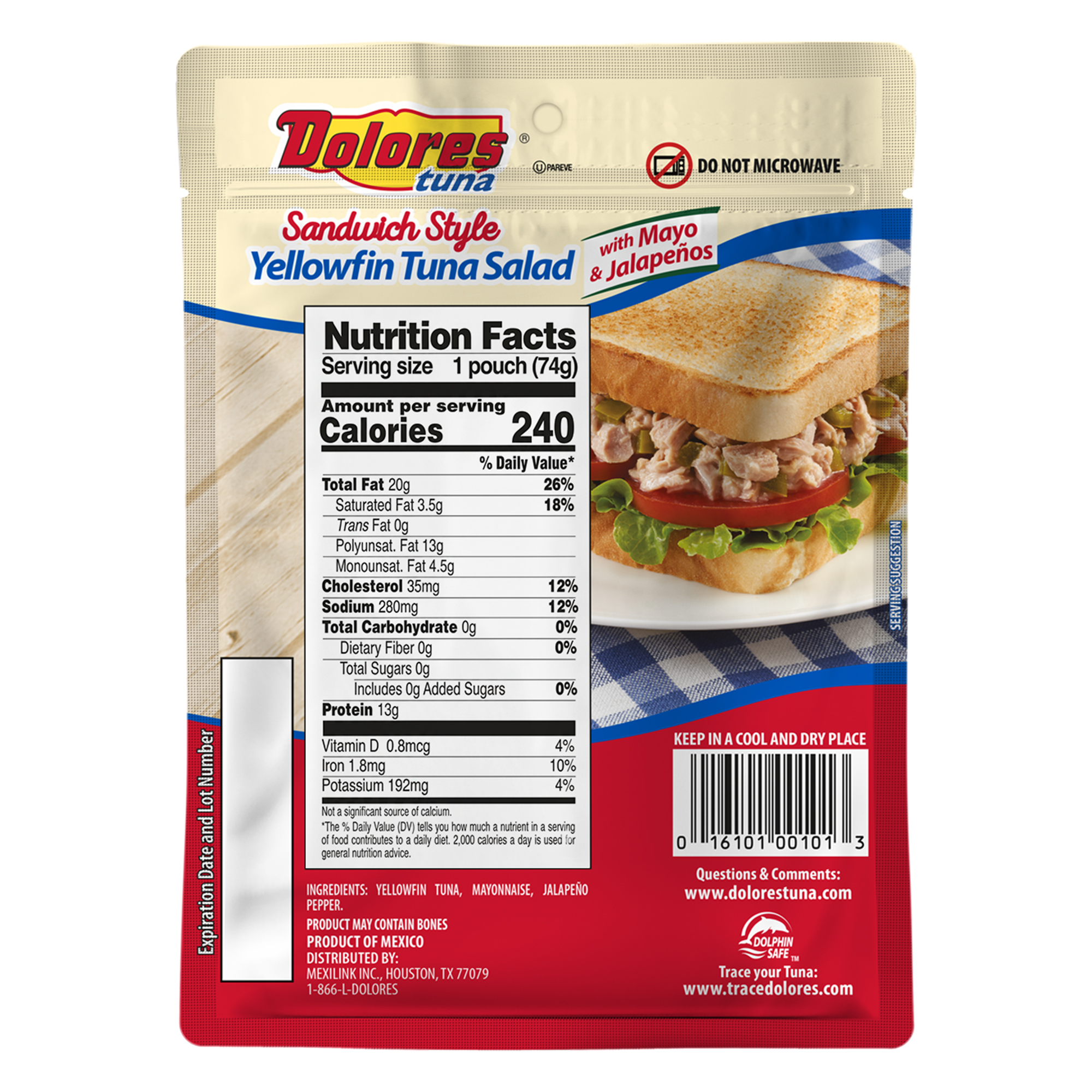Dolores Yellowfin Sandwich Style Tuna Salad, 13g Protein, 2.6 oz Pouch
