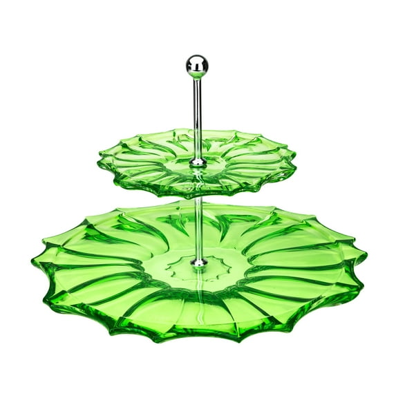 Plantica 2 Collection Crystal Hand-Crafted Decorative Round Tier Cake Stand - Green-Sprayed, 8.5 Inches