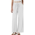 thumbnail image 6 of ClodeEU Women Linen Wide Leg Pants,High Waist Drawstring Pants ,Trousers with Pockets ,Casual Pant Cropped Trousers Loose White,Womens Plus XXL, 6 of 8