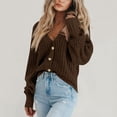 thumbnail image 5 of Women Long Sleeve V Neck Button Down Sweater Jackets Outerwear Casual Loose Fit Solid Color Short Crop Knitwear Cardigan, 5 of 9