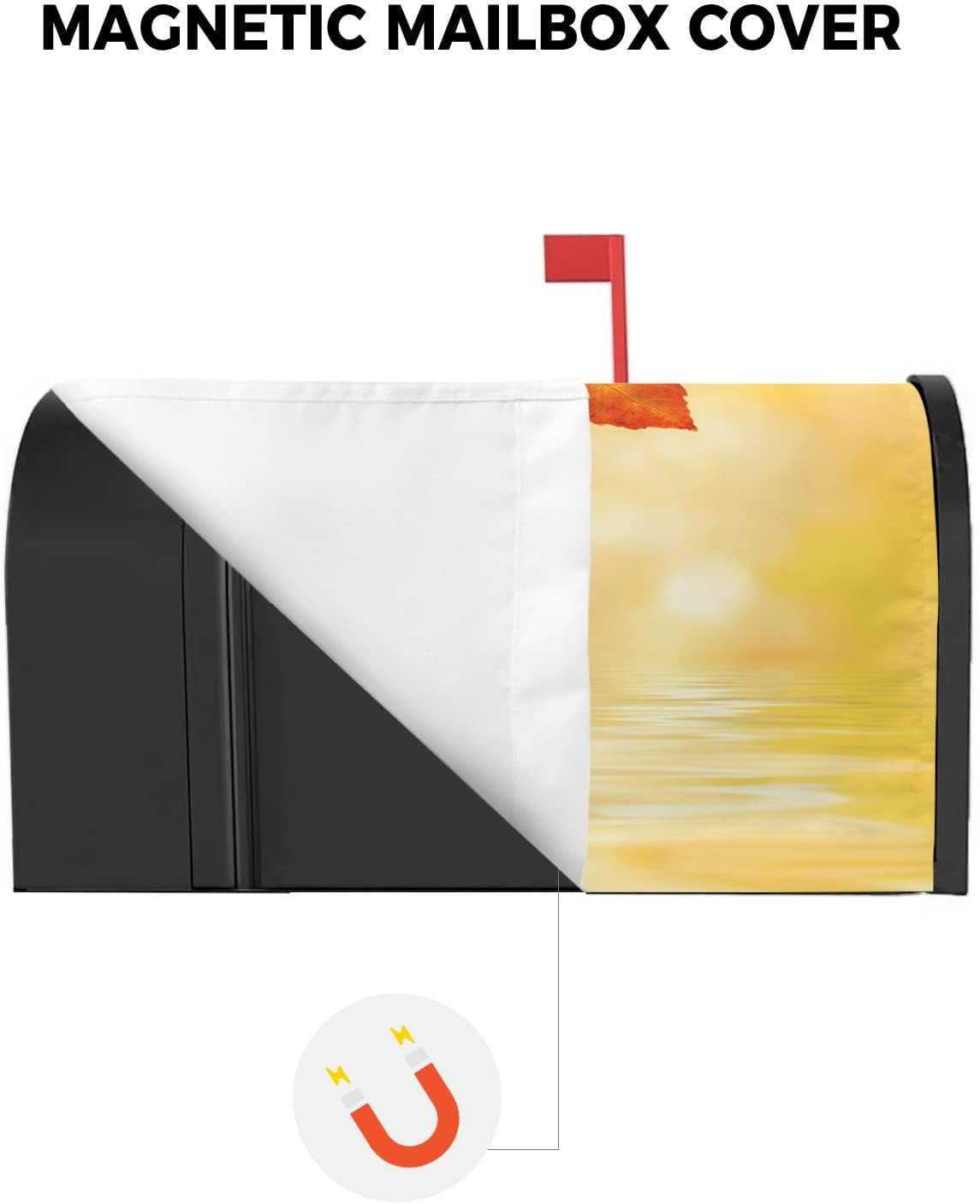Mailbox Cover Magnetic Mailbox Wraps, Autumn Water Surface Golden Yellow Fallen Leaves Mailbox Covers Standard Size 18x21 Inch Mail Wrap Post Letter Box Decoration for Outdoor Gardern Yard