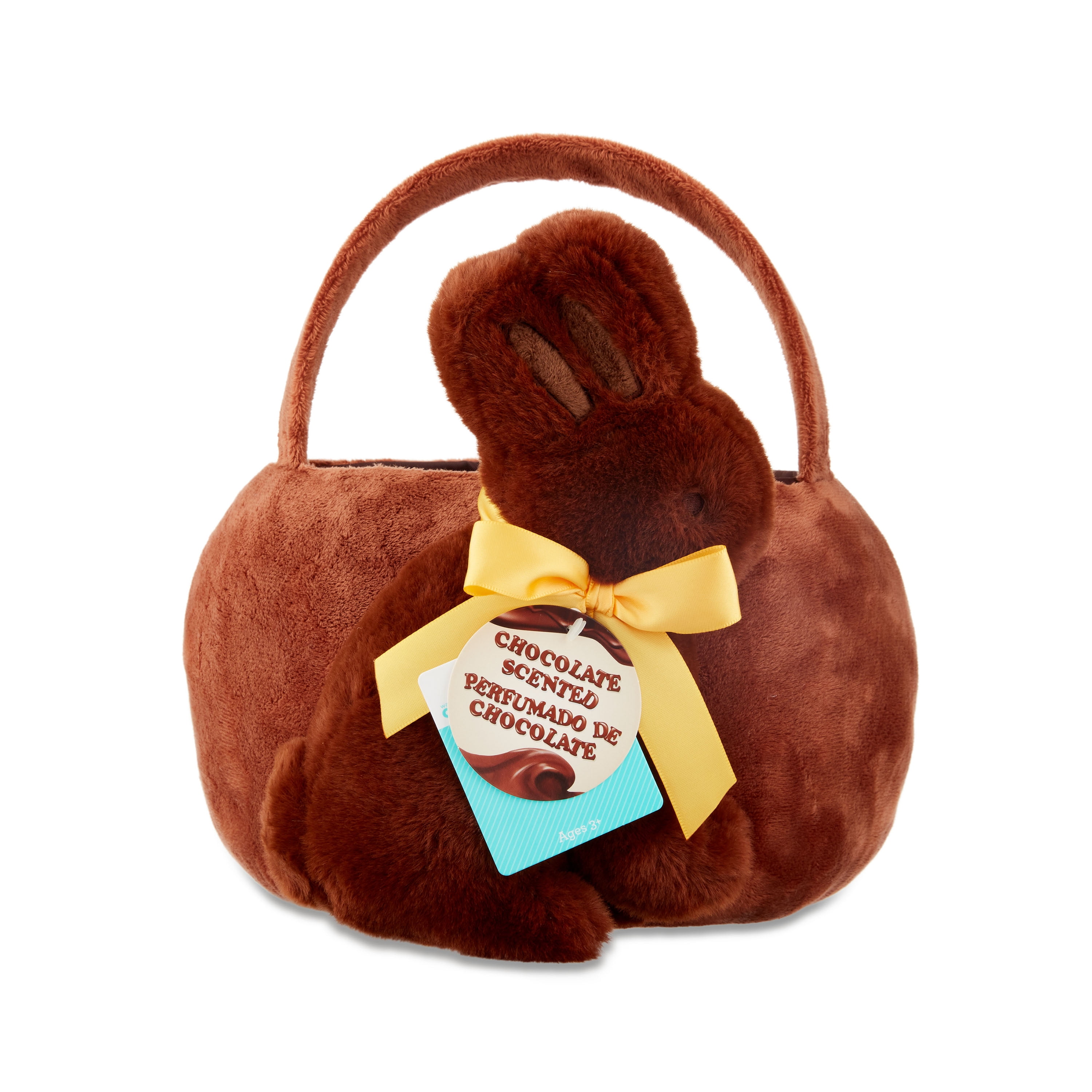 Easter Chocolate Scented Brown Plush Bunny Basket, 10 in x 11 in