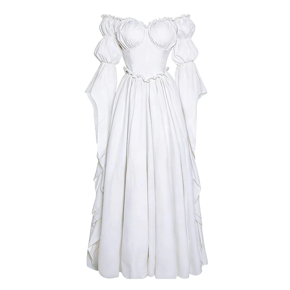 OIOLOYJM Medieval Renaissance Dress for Women Off Shoulder Victorian Gothic Witch Wedding Costume Dress Comfortable Fashion Elegant Cosplay Dress White XL