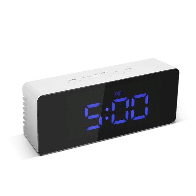 Horloge Miroir LED Numérique USB & Batterie 12H/24H Affichage °C/°F Réveil avec Fonction Snooze Luminance LED Réglable--Bleu
